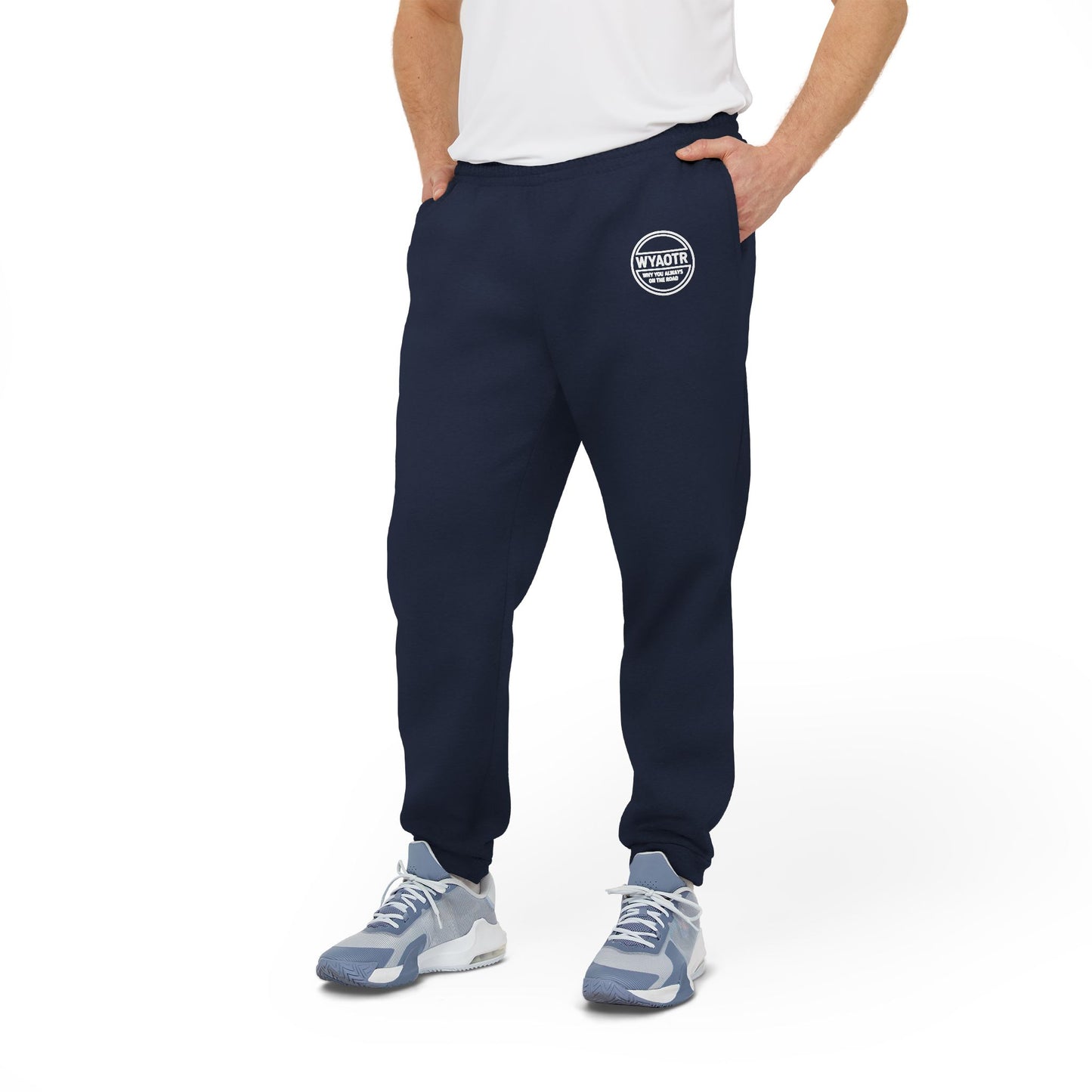 WYAOTR Unisex Fleece Joggers White (Embroidered) “Built for the miles. Styled for the layovers.”