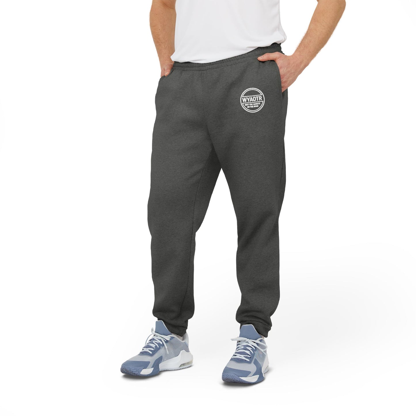 WYAOTR Unisex Fleece Joggers White (Embroidered) “Built for the miles. Styled for the layovers.”