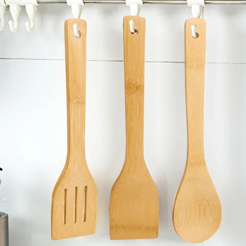 3pcs Safe Bamboo Cookware Set Ecofriendly Non-stick Frying Pan Wooden Spatula Spoon Durable Cooking Utensils