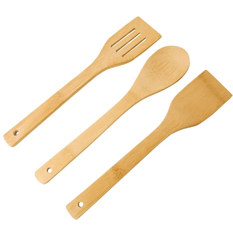 3pcs Safe Bamboo Cookware Set Ecofriendly Non-stick Frying Pan Wooden Spatula Spoon Durable Cooking Utensils