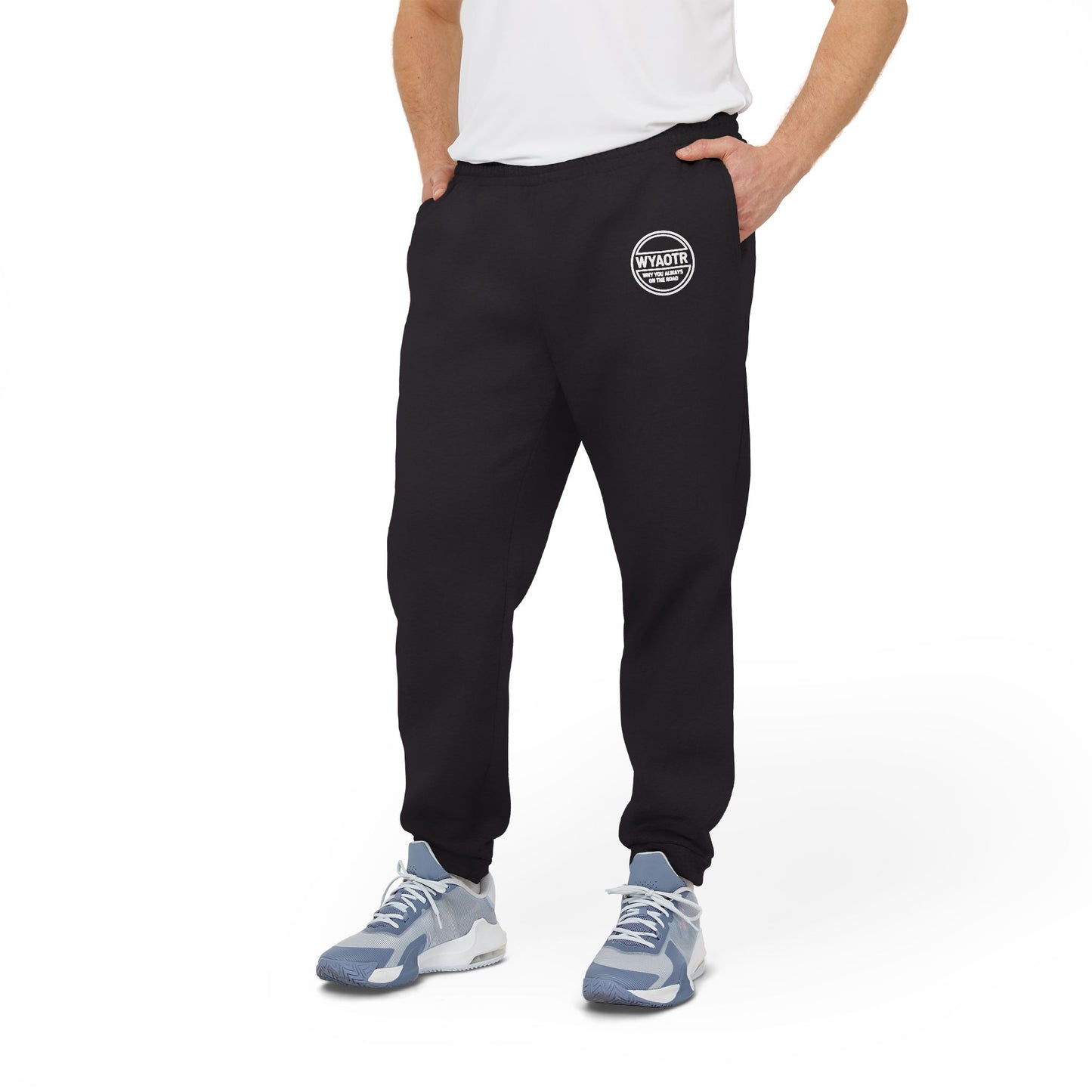 WYAOTR Unisex Fleece Joggers White (Embroidered)  “Built for the miles. Styled for the layovers.”